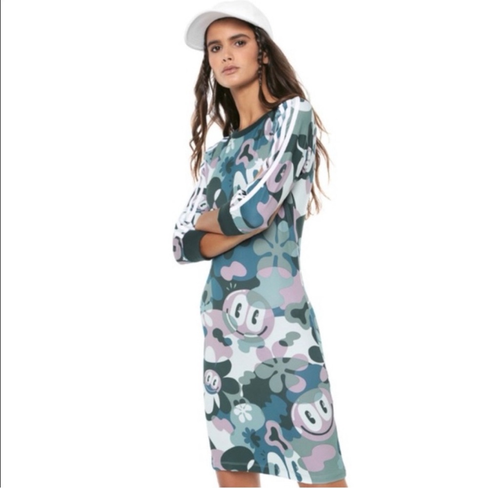 Adidas Originals X Hattie Stewart Trefoil 3 Stripes Camo Doodle Dress Size Med - Picture 3 of 15